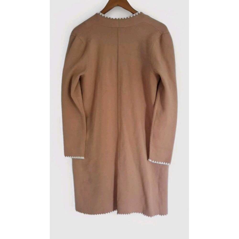 Zesica Long Cardigan Sweater Jacket M Camel Beige Stitch Trim Lightweight Travel - Picture 3 of 12